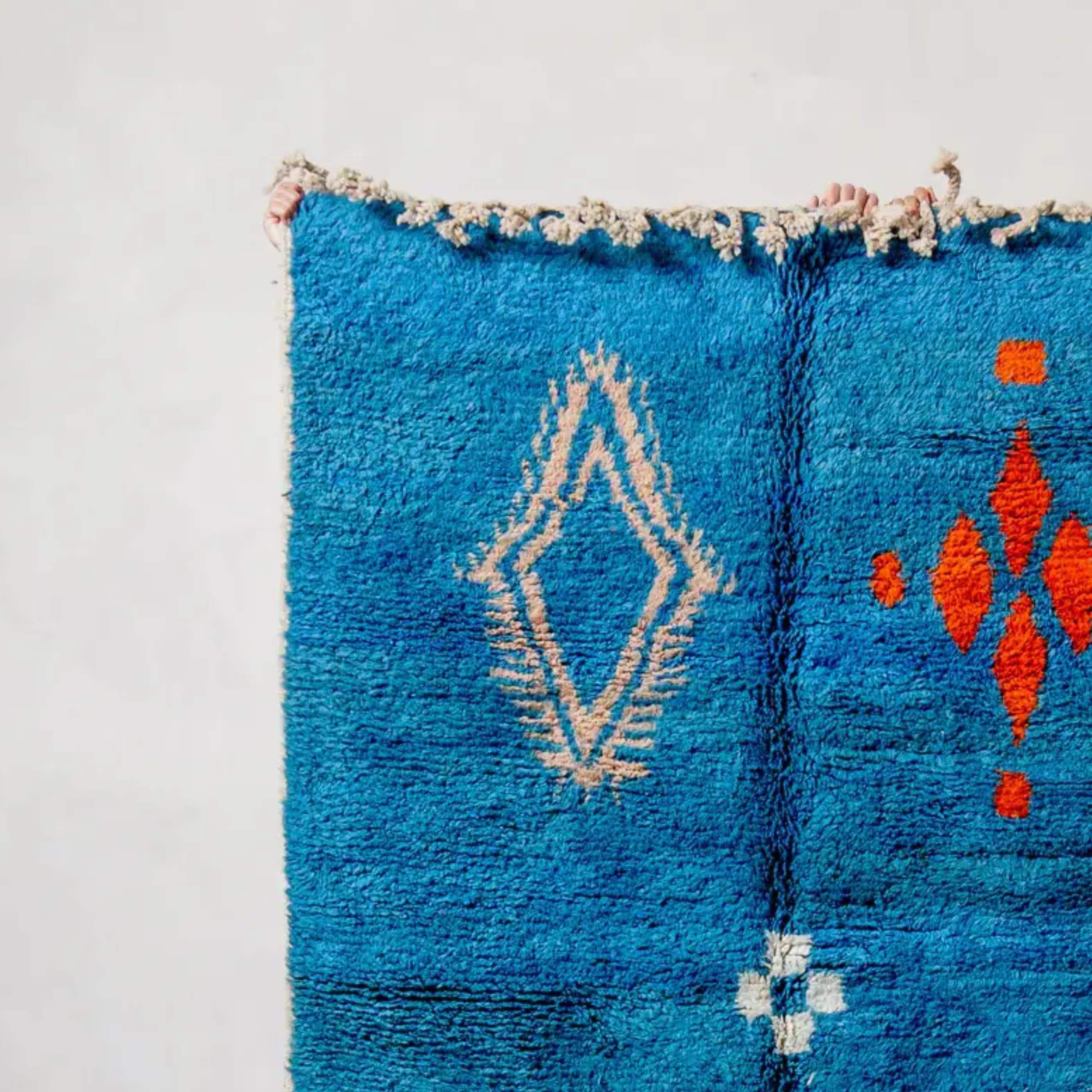 Moroccan rug handmade carpet: Berber Blue Moroccan Decor