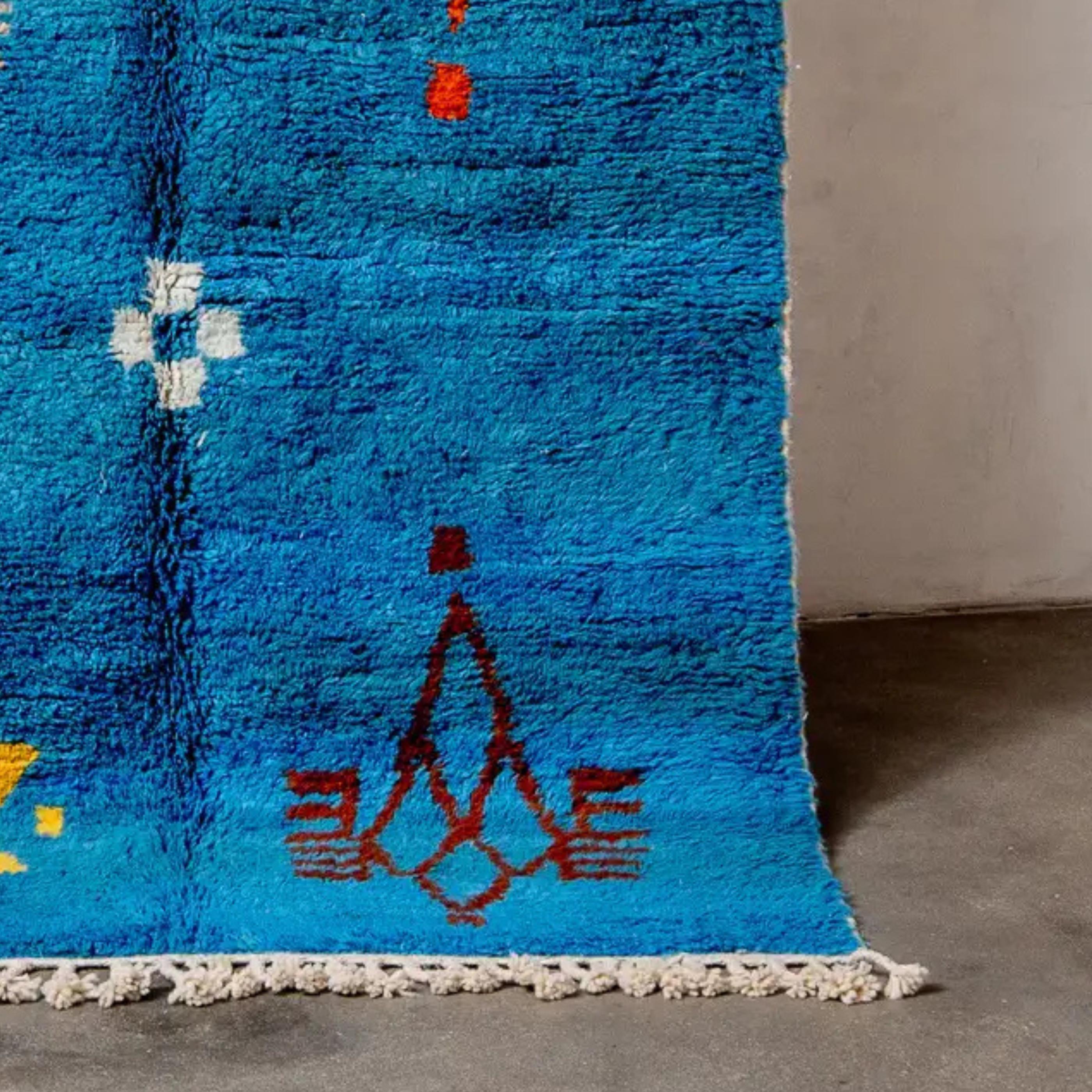 Moroccan rug handmade carpet: Berber Blue Moroccan Decor