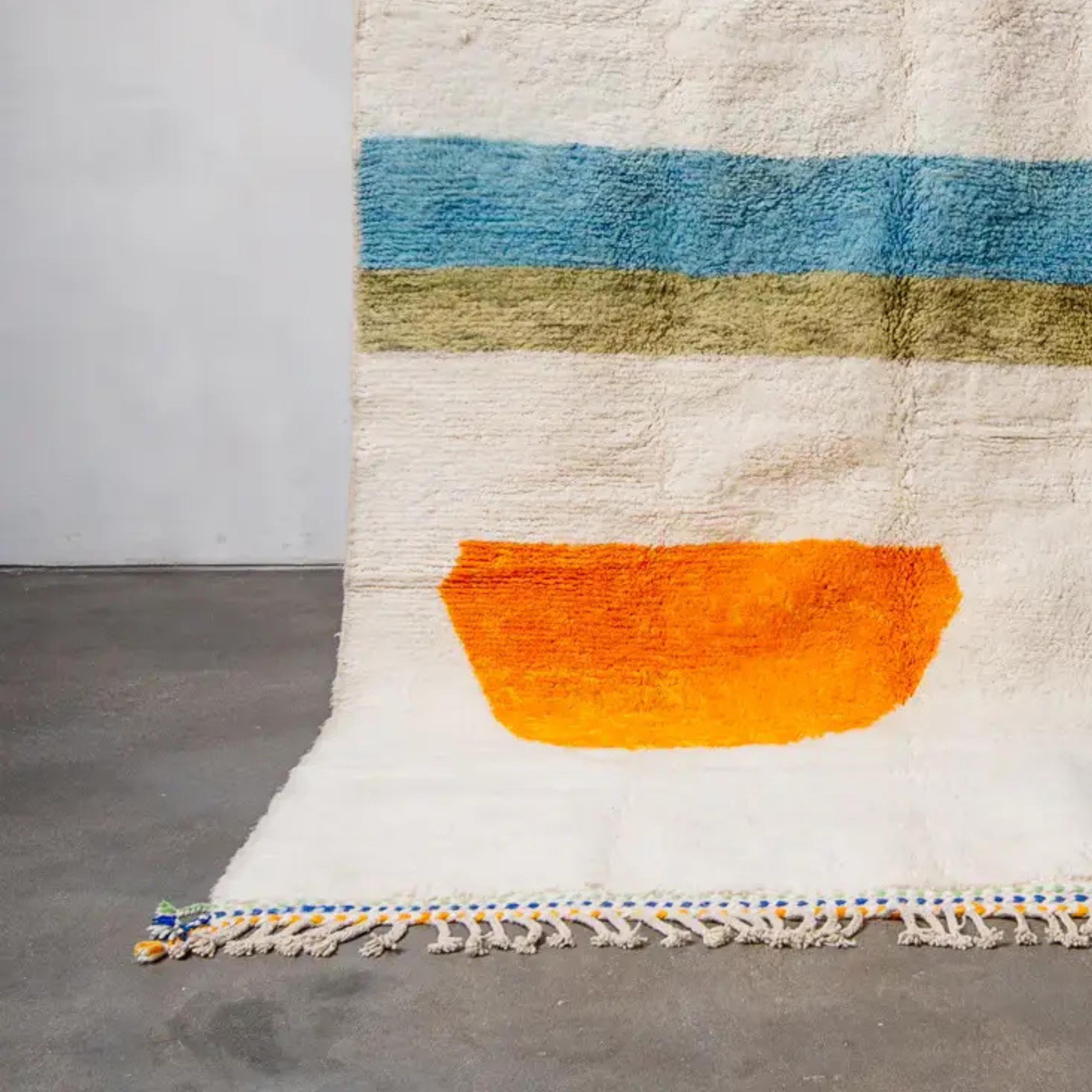 Handmade Beni Ourain Rug Green & Orange moroccan carpet