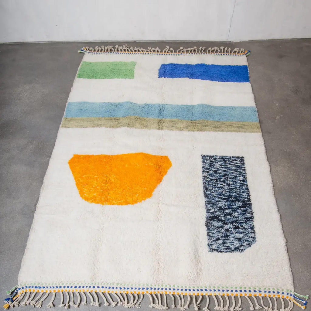 Handmade Beni Ourain Rug Green & Orange moroccan carpet