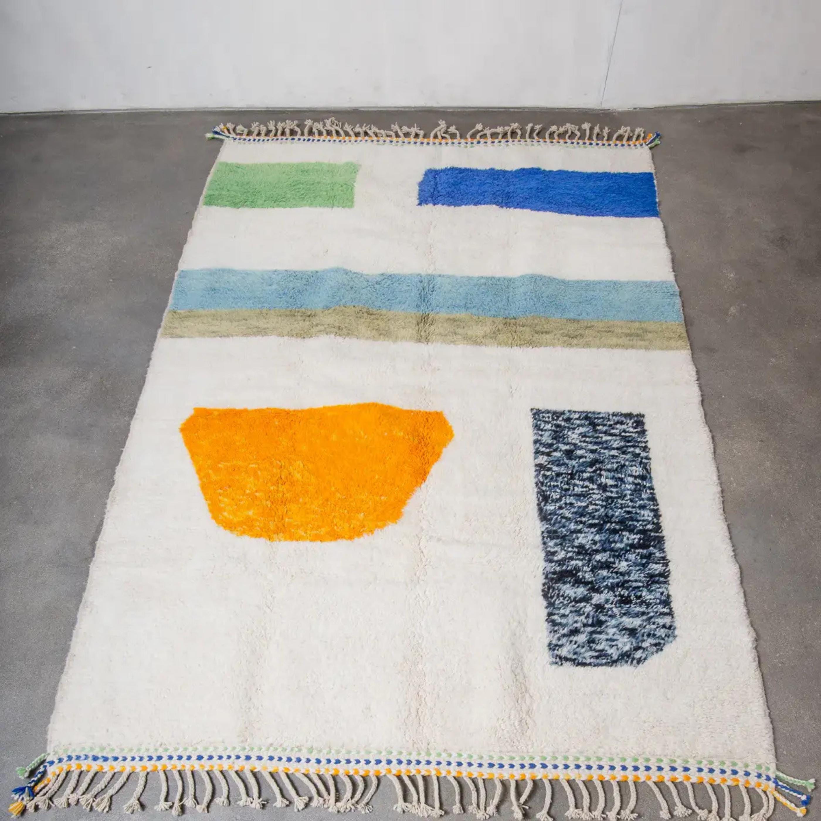 Handmade Beni Ourain Rug Green & Orange moroccan carpet