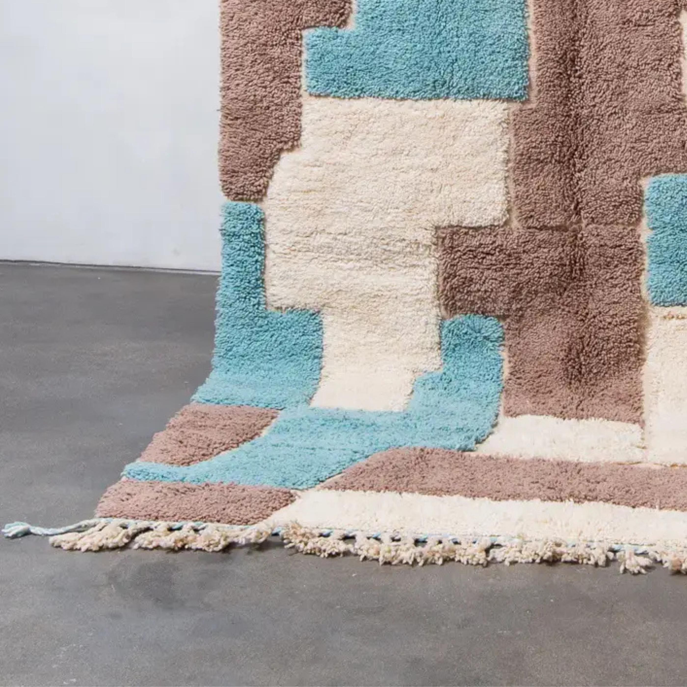 Blue Brown Moroccan Kilim Rug: Authentic Wool Berber Design