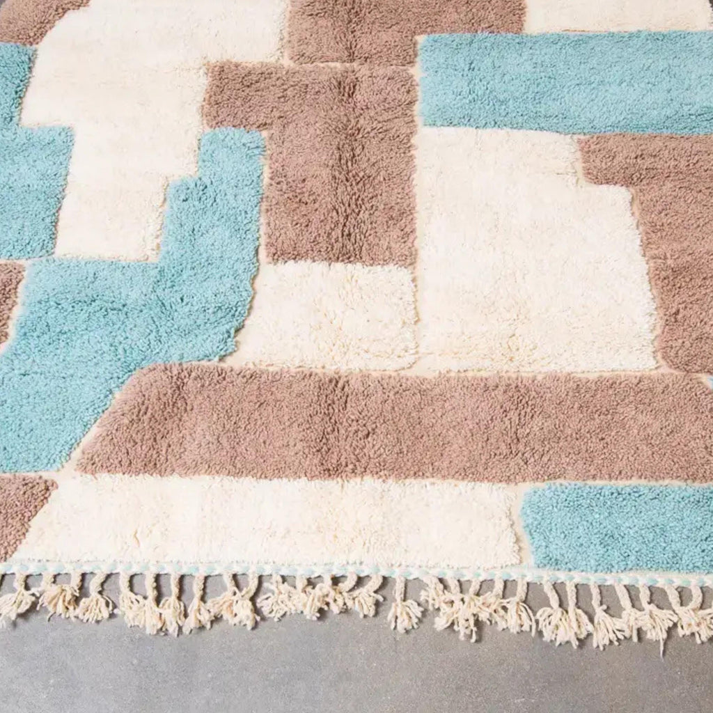 Blue Brown Moroccan Kilim Rug: Authentic Wool Berber Design